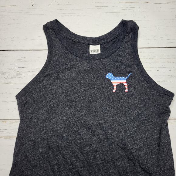 Victoria's Secret Pink Bling Tank Top American Patriotic Glitter Dog Gray XS - Picture 3 of 7